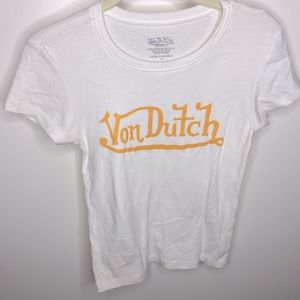 Von Dutch White with Yellow Detail Size M Tee